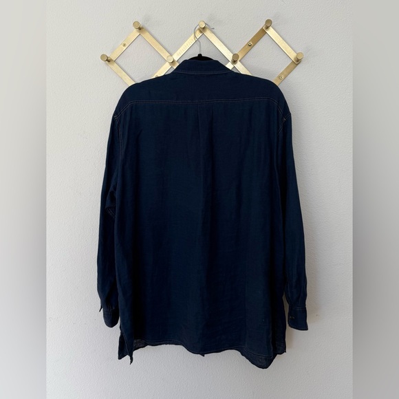 LAFAYETTE 148 Everson Long Sleeve Button Front Blouse in Linen Chambray Denim - Picture 4 of 5